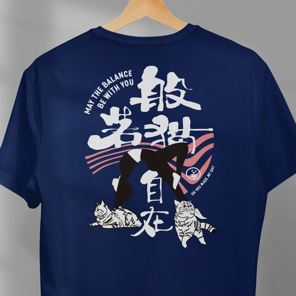 Yoga cat master cat T-shirt white/pink/blue