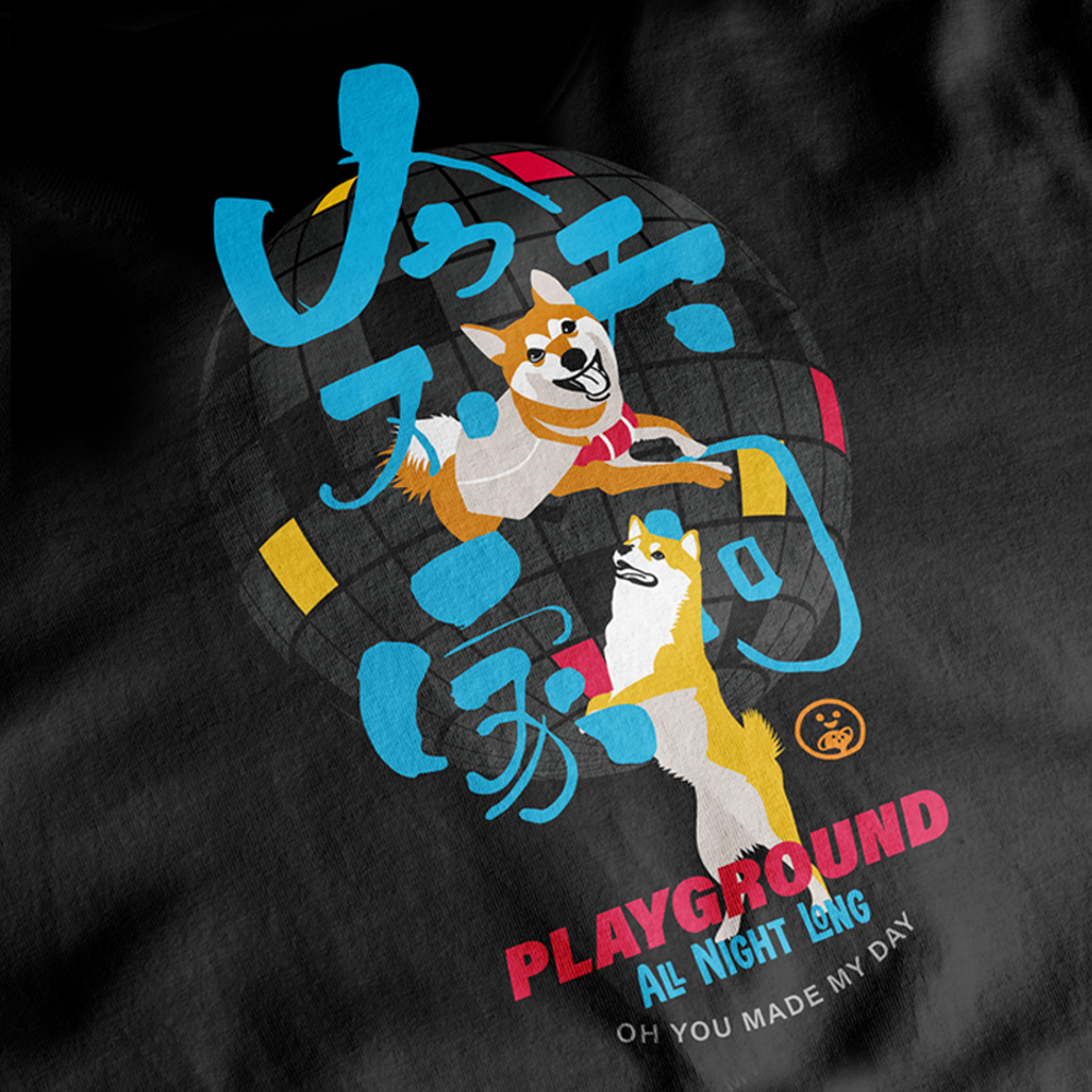 今天不回家 柴犬 白/黑 T恤