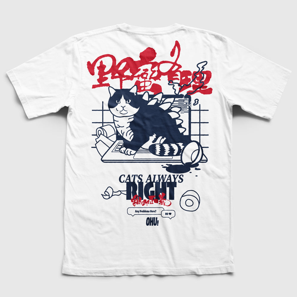 Cat Is Always Right Cat Lover Tee | White / Dark Charcoal | Unisex