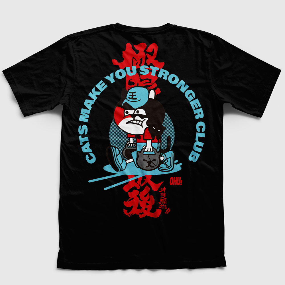 Beyond the Limit is Just the Beginning | CATS MAKE YOU STRONGER CLUB Cat Slave Charity T-shirt | May Hong Kong Fitness Challenge x Tai O Stray Cat Home | OH YOU MADE MY DAY | Light Blue/Dark Blue/Black | Unisex