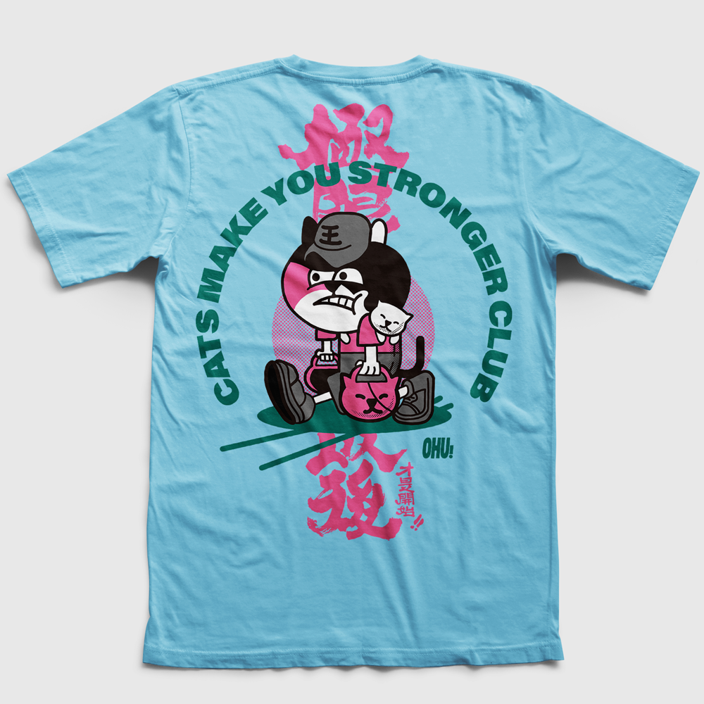 Beyond the Limit is Just the Beginning | CATS MAKE YOU STRONGER CLUB Cat Slave Charity T-shirt | May Hong Kong Fitness Challenge x Tai O Stray Cat Home | OH YOU MADE MY DAY | Light Blue/Dark Blue/Black | Unisex