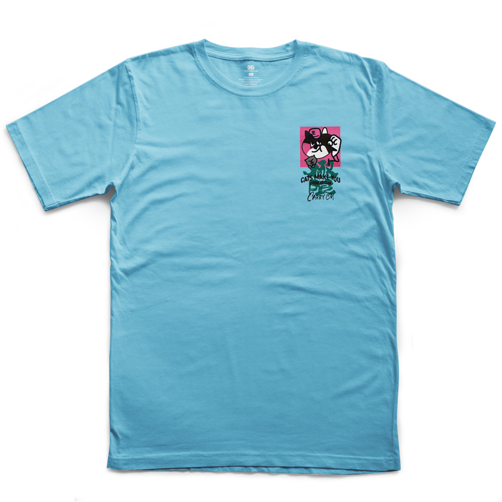 Beyond the Limit is Just the Beginning | CATS MAKE YOU STRONGER CLUB Cat Slave Charity T-shirt | May Hong Kong Fitness Challenge x Tai O Stray Cat Home | OH YOU MADE MY DAY | Light Blue/Dark Blue/Black | Unisex