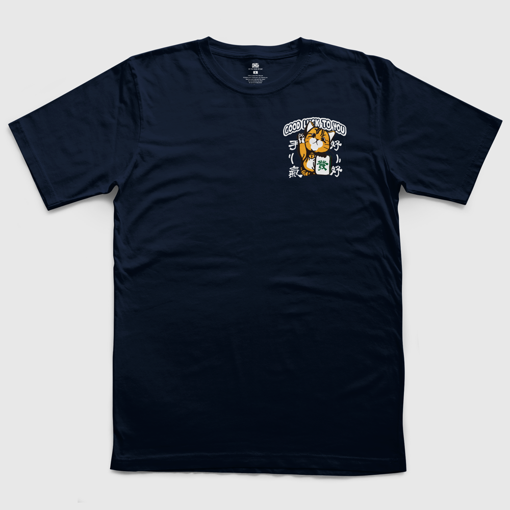 Mahjong King Good Luck Navy Blue/White/Maroon Cat Slave T-shirt Unisex Cat Slave T-shirt