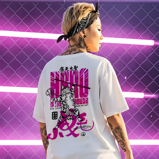 曳毛大聖 香港貓奴T恤 | 白 / 深灰色 | 男女適穿